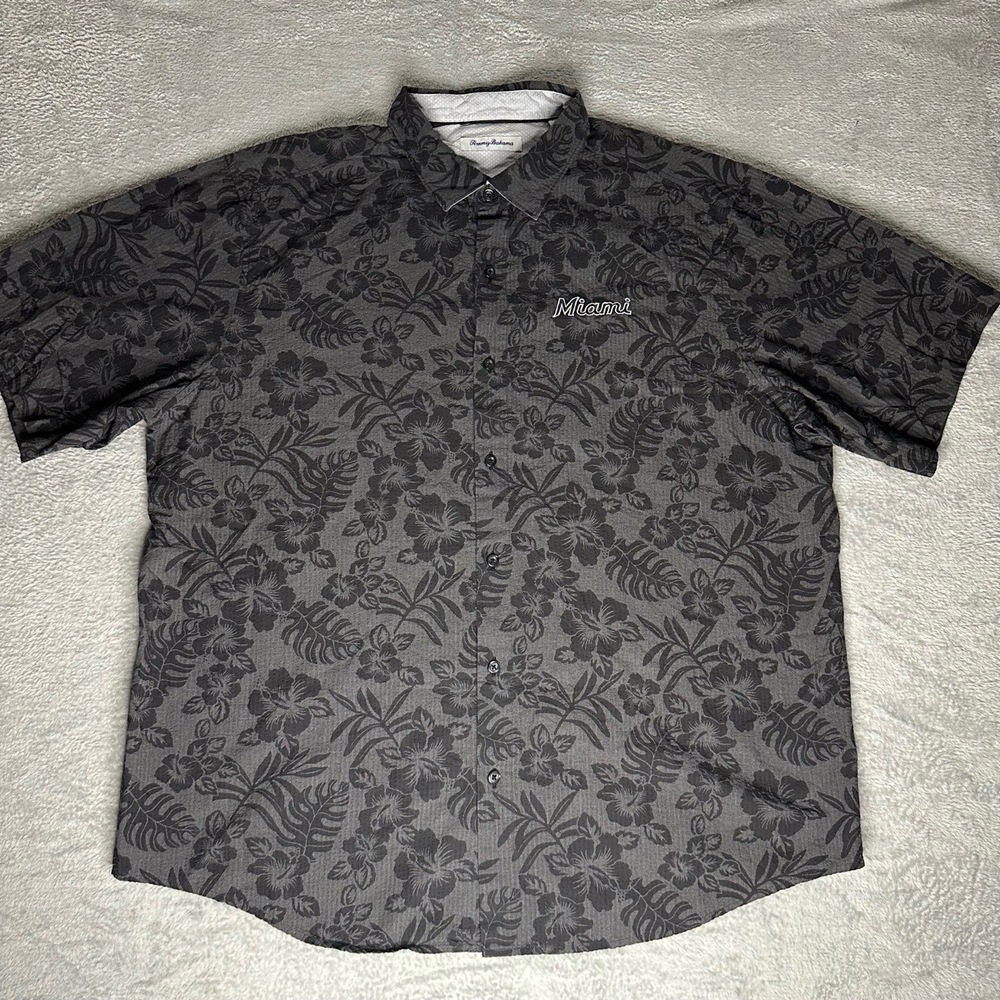 Tommy Bahama Miami Shirt XL Gray Floral‎ Pima Cotton Embroidered Back NWOT